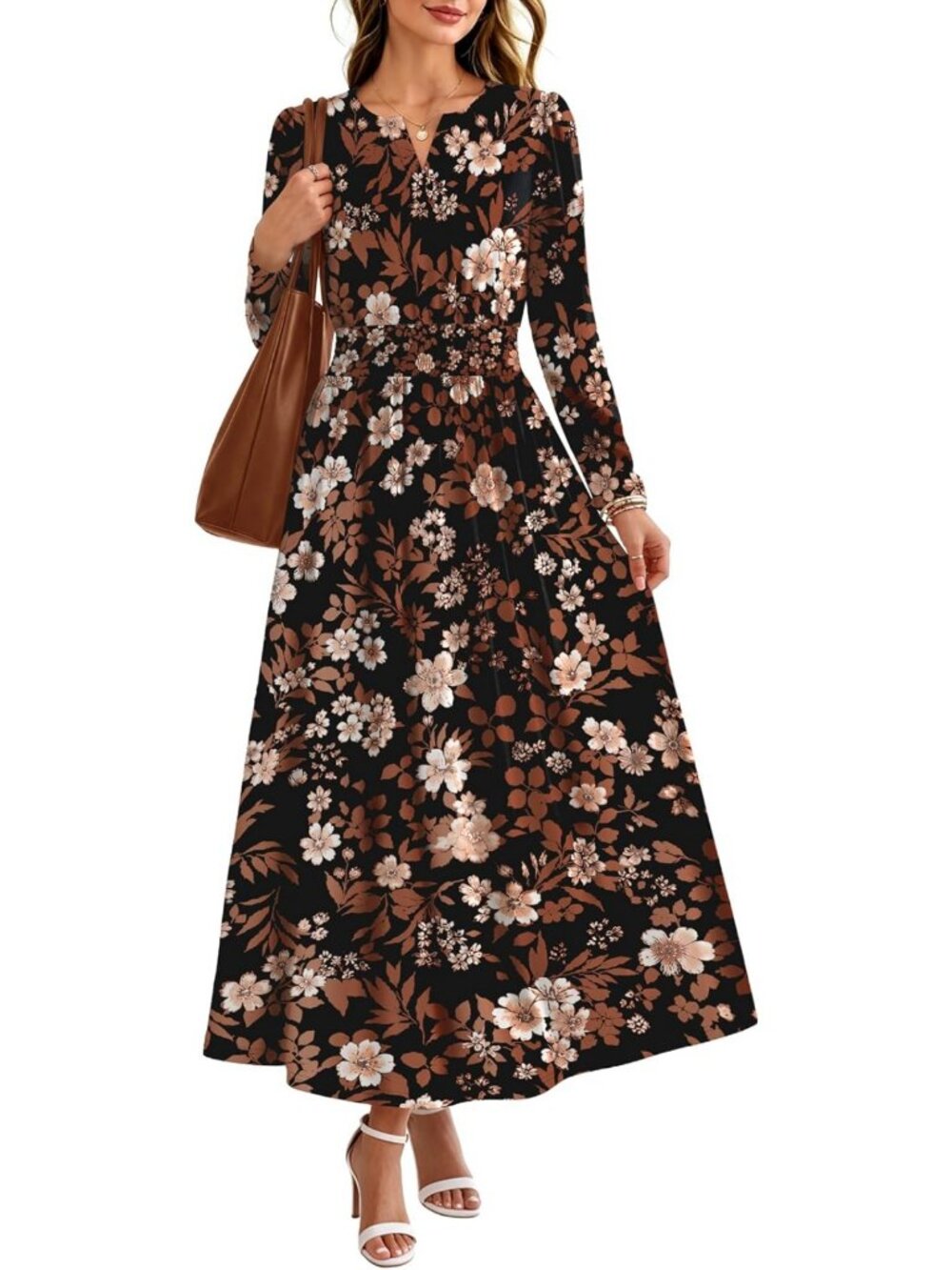 Boho Floral Long Sleeve Maxi Dress with Pockets for Women - Fall Fashion 2026